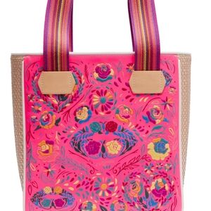 Consuela Pink Woven Tote with Multicolor Striped Handles